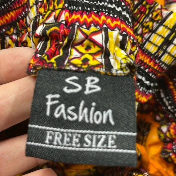 SB FASHION Dashiki African Ethnic Print Cotton Elastic Waist Self Tie Maxi M-O/S - Picture 4 of 16
